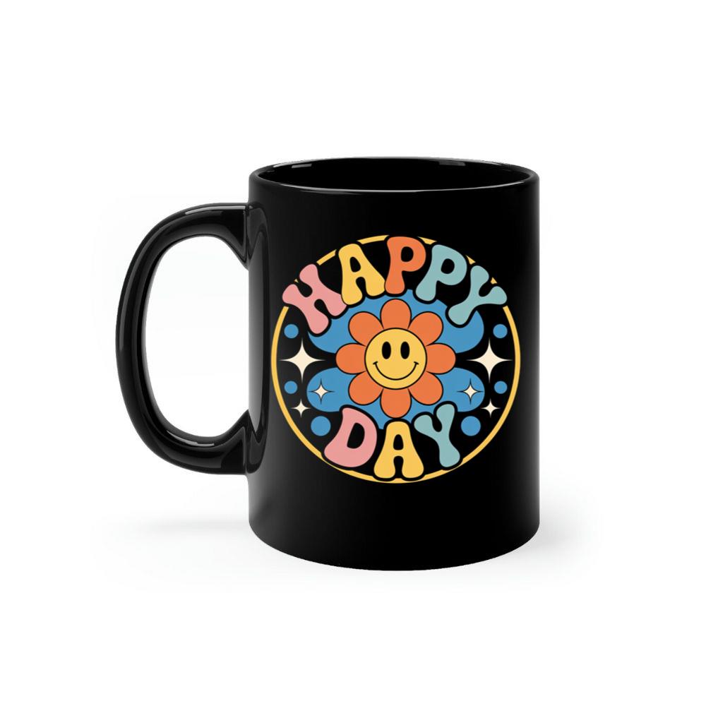 Happy Day Groovy Flower Illustration for a Colorful Retro Look Mug
