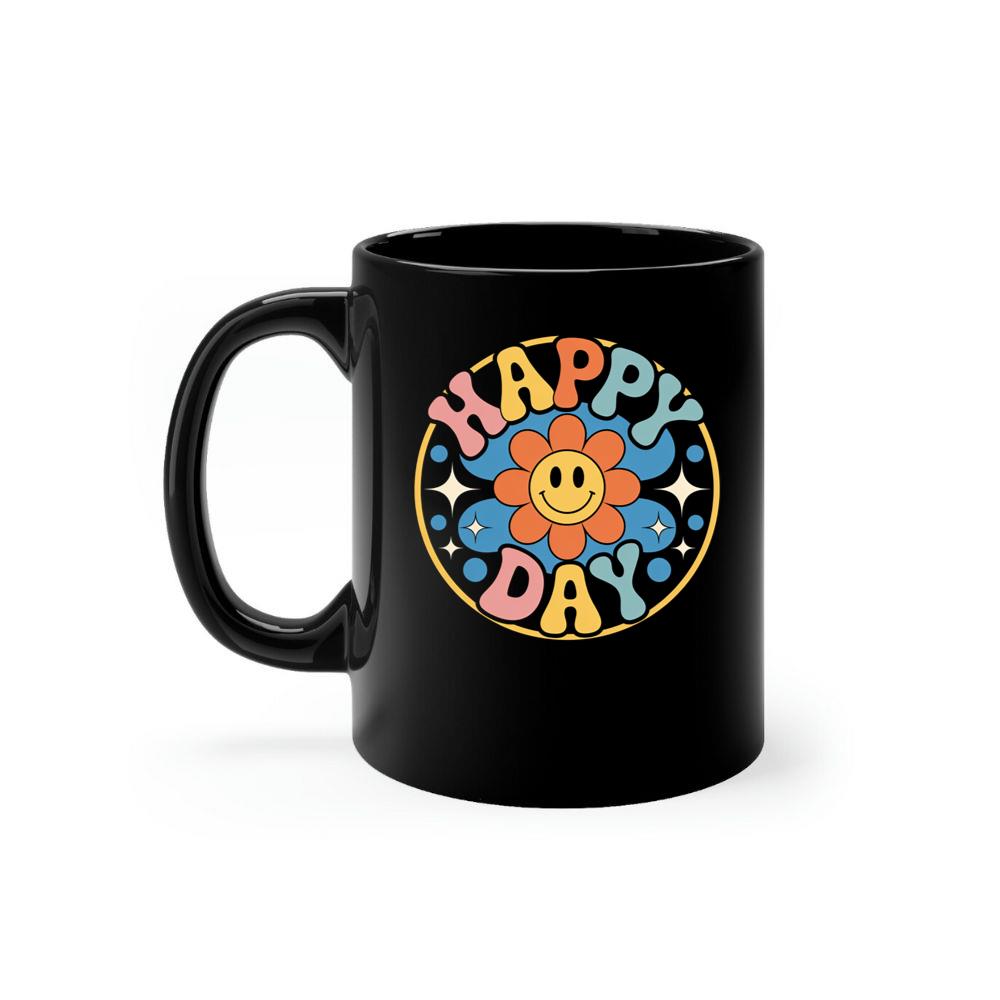 Happy Day Groovy Flower Illustration for a Colorful Retro Look Mug