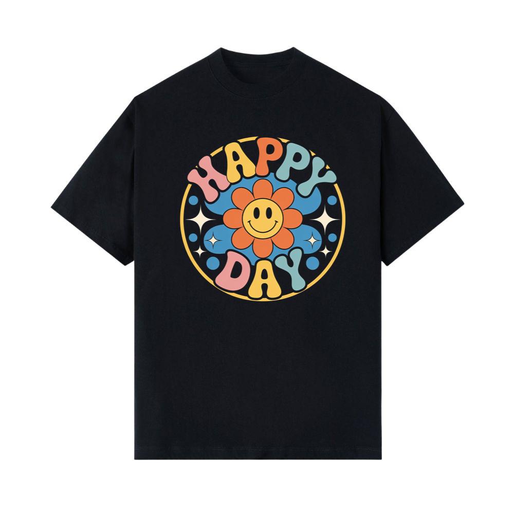 Happy Day Groovy Flower Illustration for a Colorful Retro Look T-Shirt