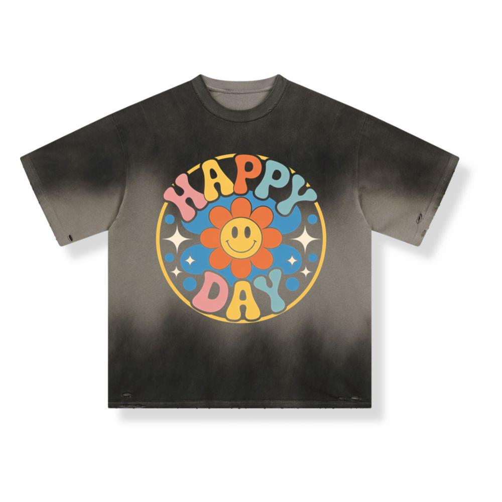 Happy Day Groovy Flower Illustration for a Colorful Retro Look T-Shirt - Image 3