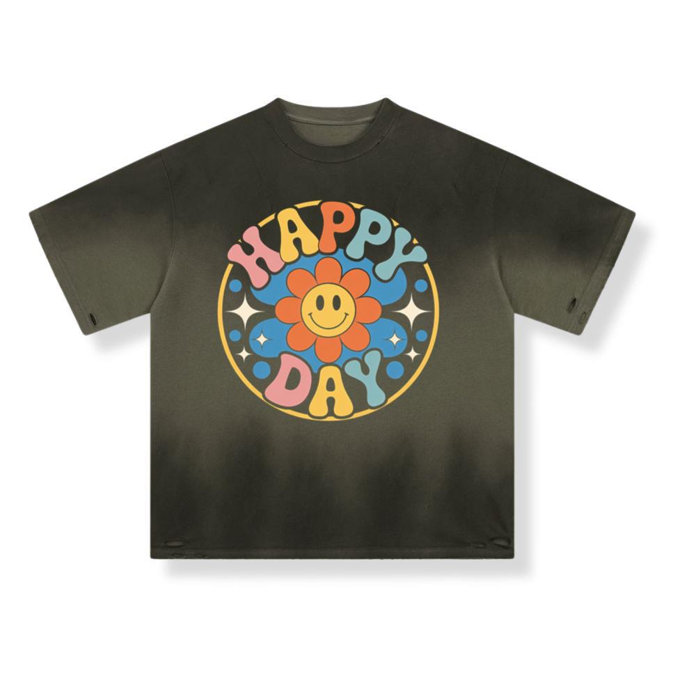Happy Day Groovy Flower Illustration for a Colorful Retro Look T-Shirt - Image 2