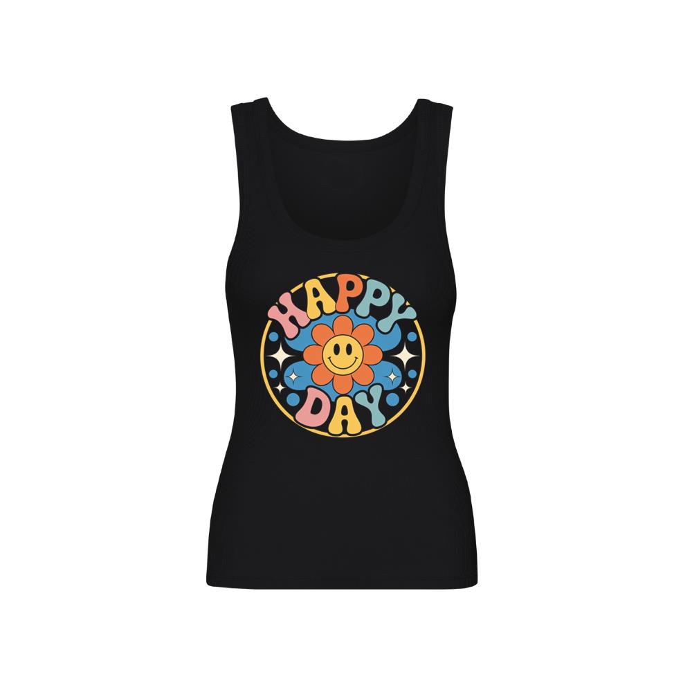 Happy Day Groovy Flower Illustration for a Colorful Retro Look Tank Top