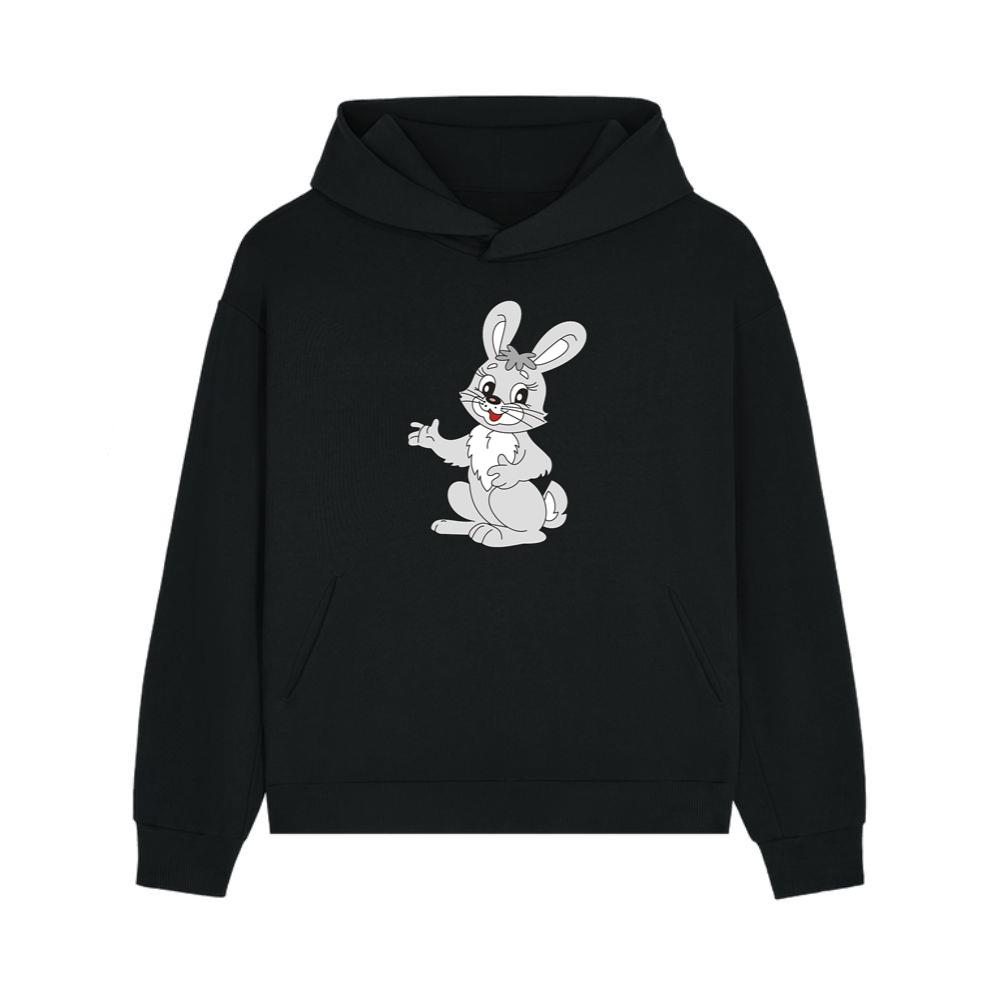 Happy Gray Cartoon Bunny Hoodie