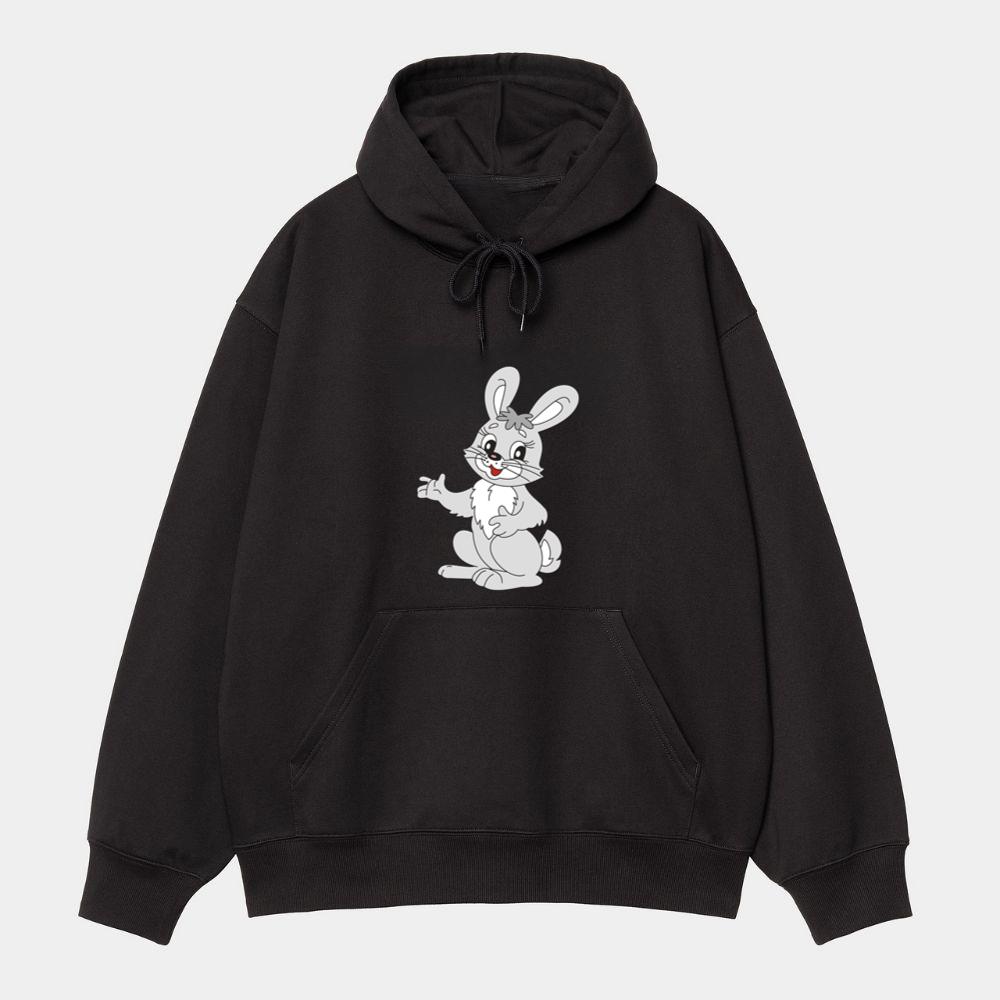 Happy Gray Cartoon Bunny Hoodie
