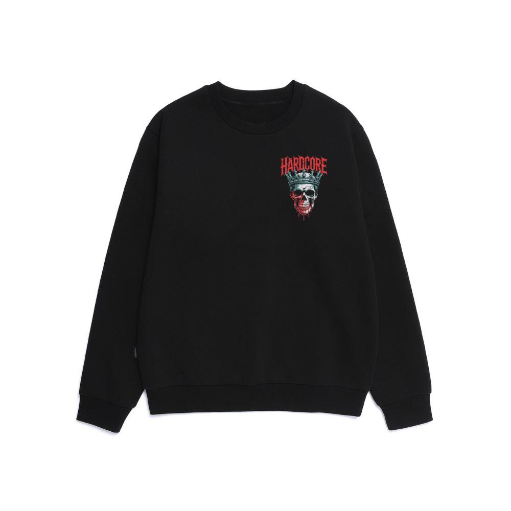 Hardcore Skull King Crown Dark Graphic Sweatshirt