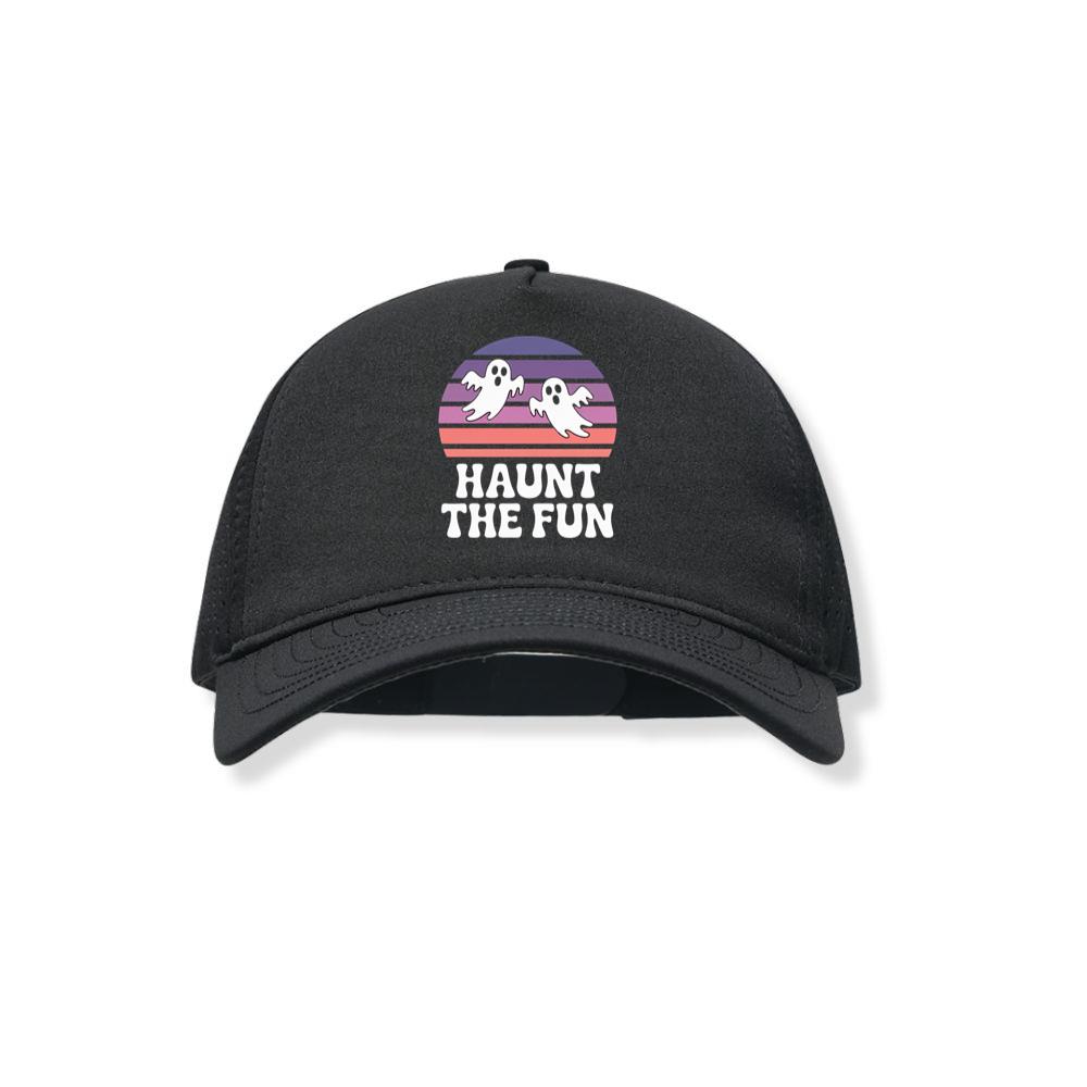 Haunt the Fun Ghost Sunset Retro Cartoon Design Black Hat