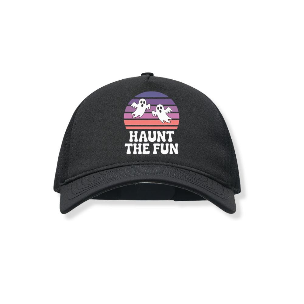 Haunt the Fun Ghost Sunset Retro Cartoon Design Black Hat