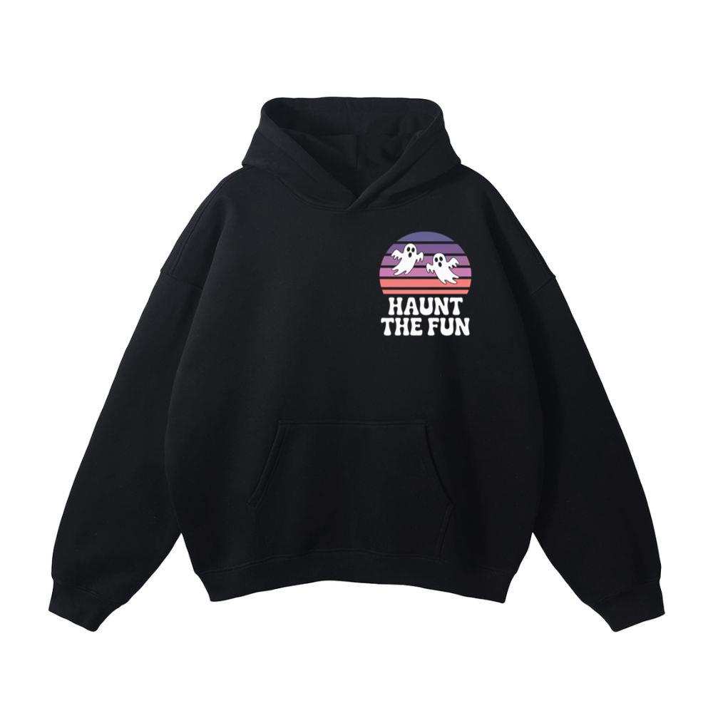 Haunt the Fun Ghost Sunset Retro Cartoon Design Hoodie