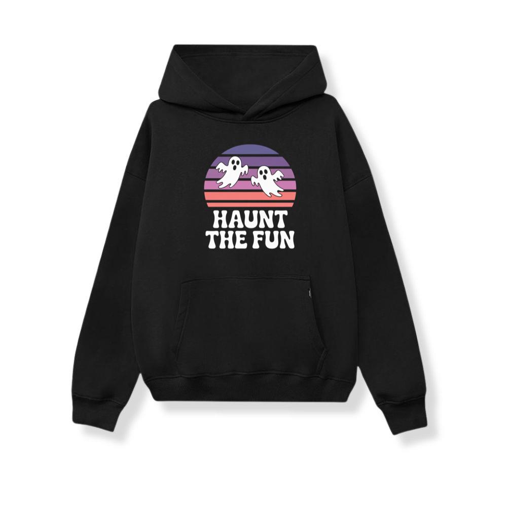Haunt the Fun Ghost Sunset Retro Cartoon Design Hoodie