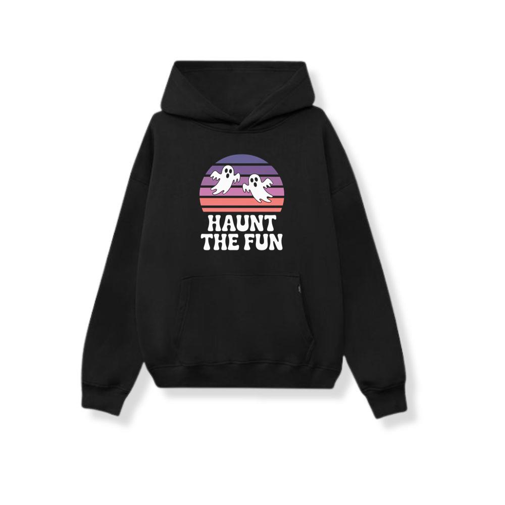 Haunt the Fun Ghost Sunset Retro Cartoon Design Hoodie