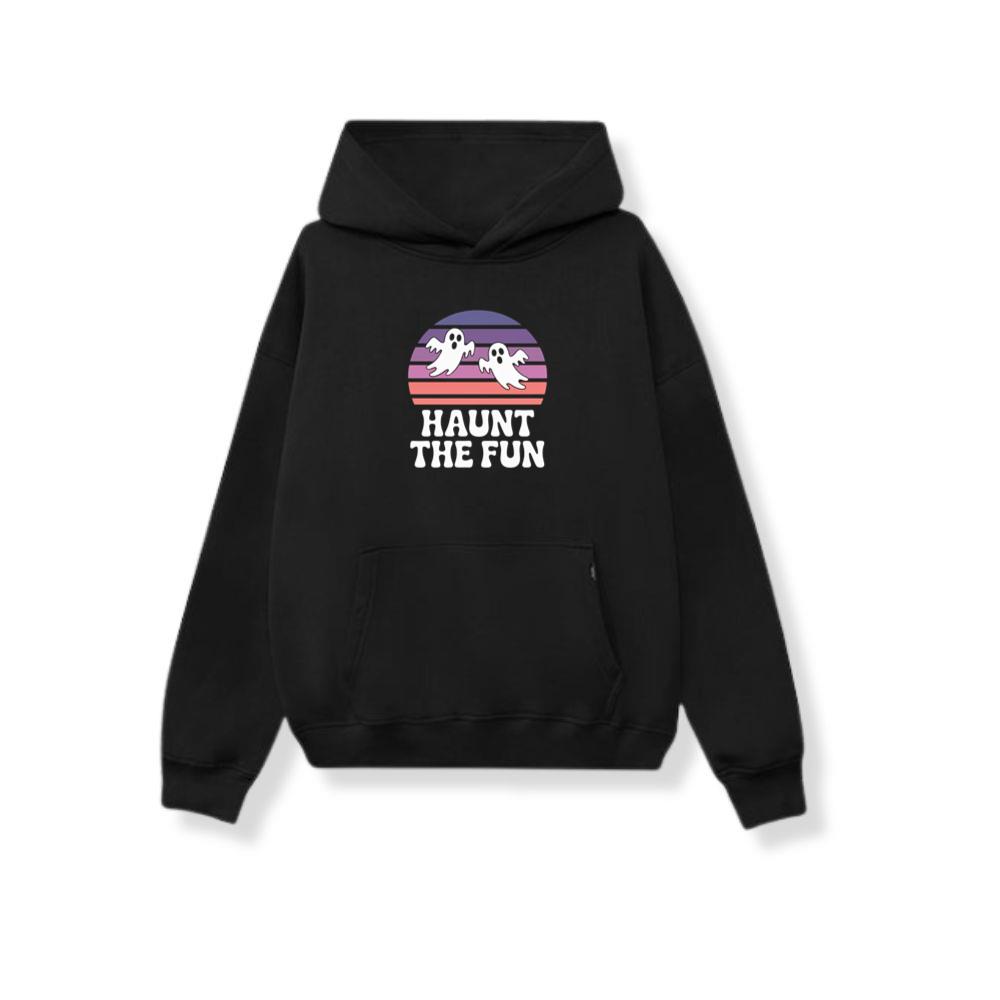 Haunt the Fun Ghost Sunset Retro Cartoon Design Hoodie
