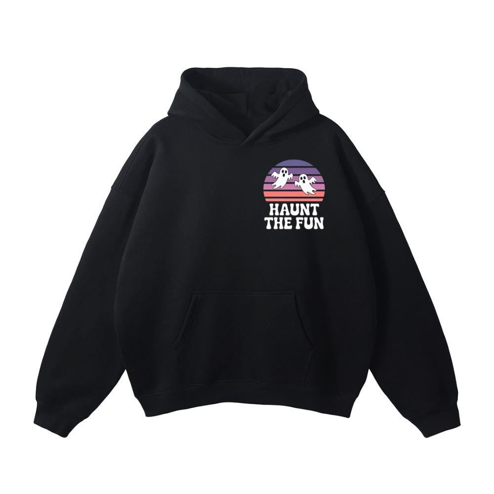 Haunt the Fun Ghost Sunset Retro Cartoon Design Hoodie