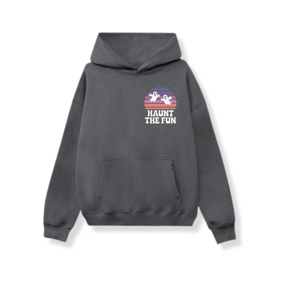 Haunt the Fun Ghost Sunset Retro Cartoon Design Hoodies