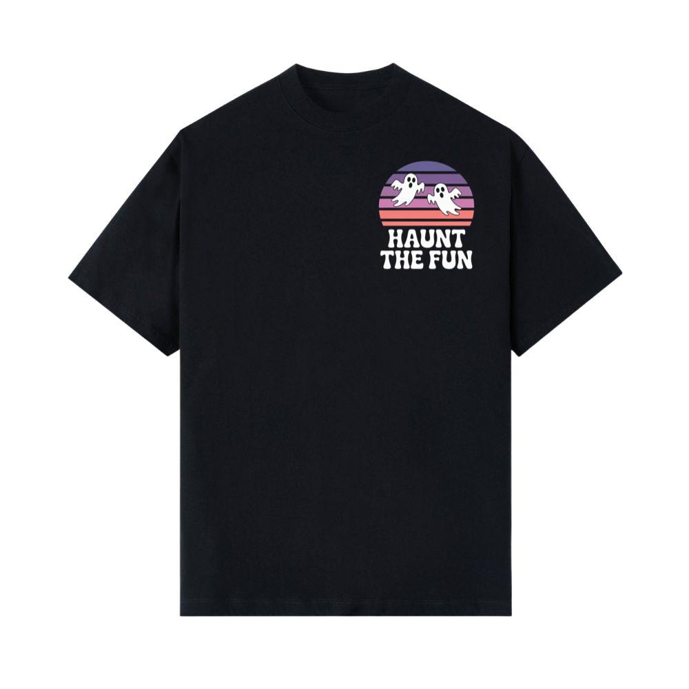 Haunt the Fun Ghost Sunset Retro Cartoon Design T-Shirt - Image 3