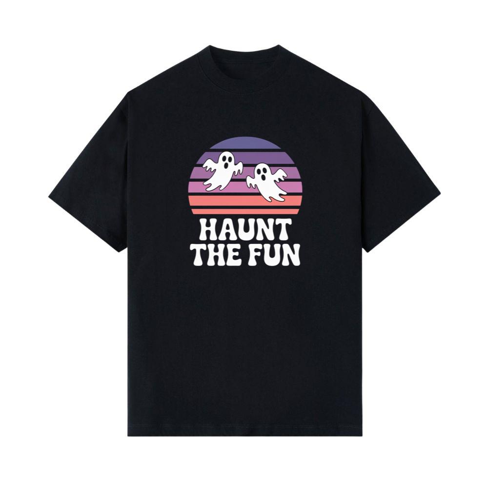 Haunt the Fun Ghost Sunset Retro Cartoon Design T-Shirt