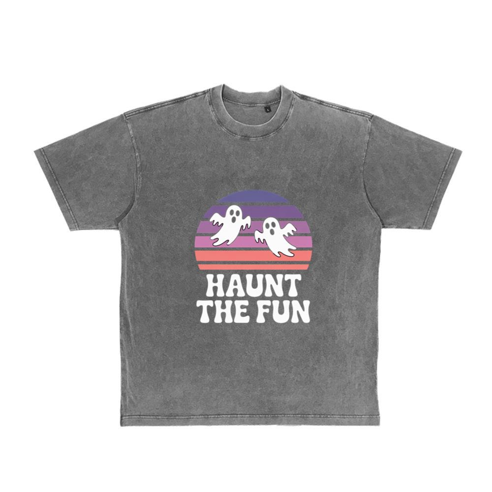 Haunt the Fun Ghost Sunset Retro Cartoon Design T-Shirt