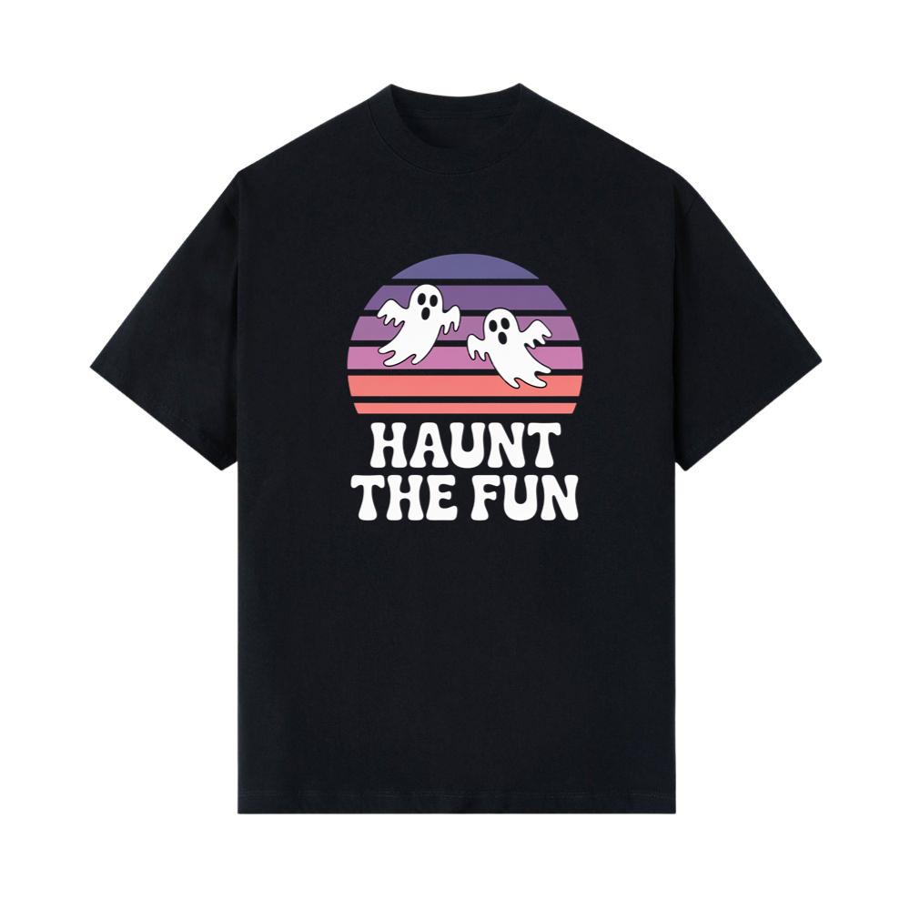 Haunt the Fun Ghost Sunset Retro Cartoon Design T-Shirt