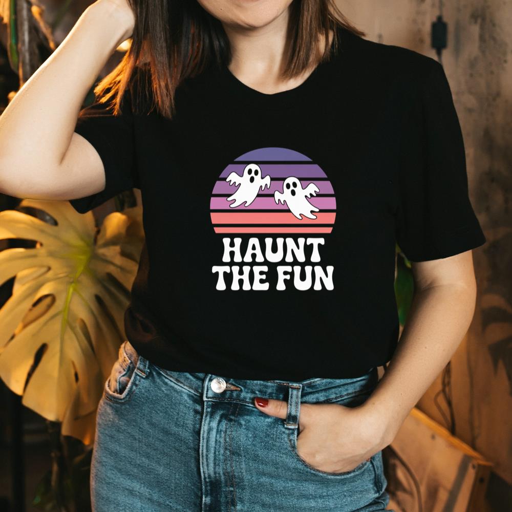Haunt the Fun Ghost Sunset Retro Cartoon Design T-Shirt - Image 2