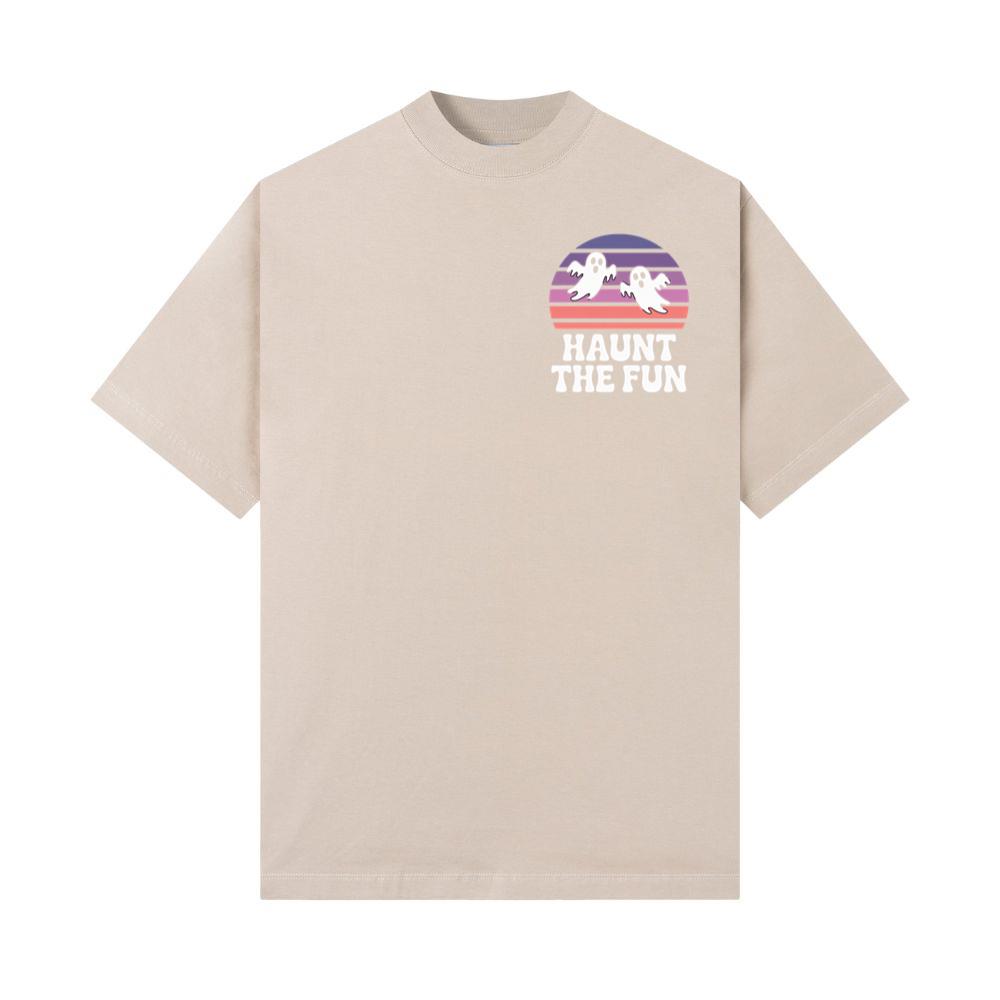 Haunt the Fun Ghost Sunset Retro Cartoon Design T-Shirt