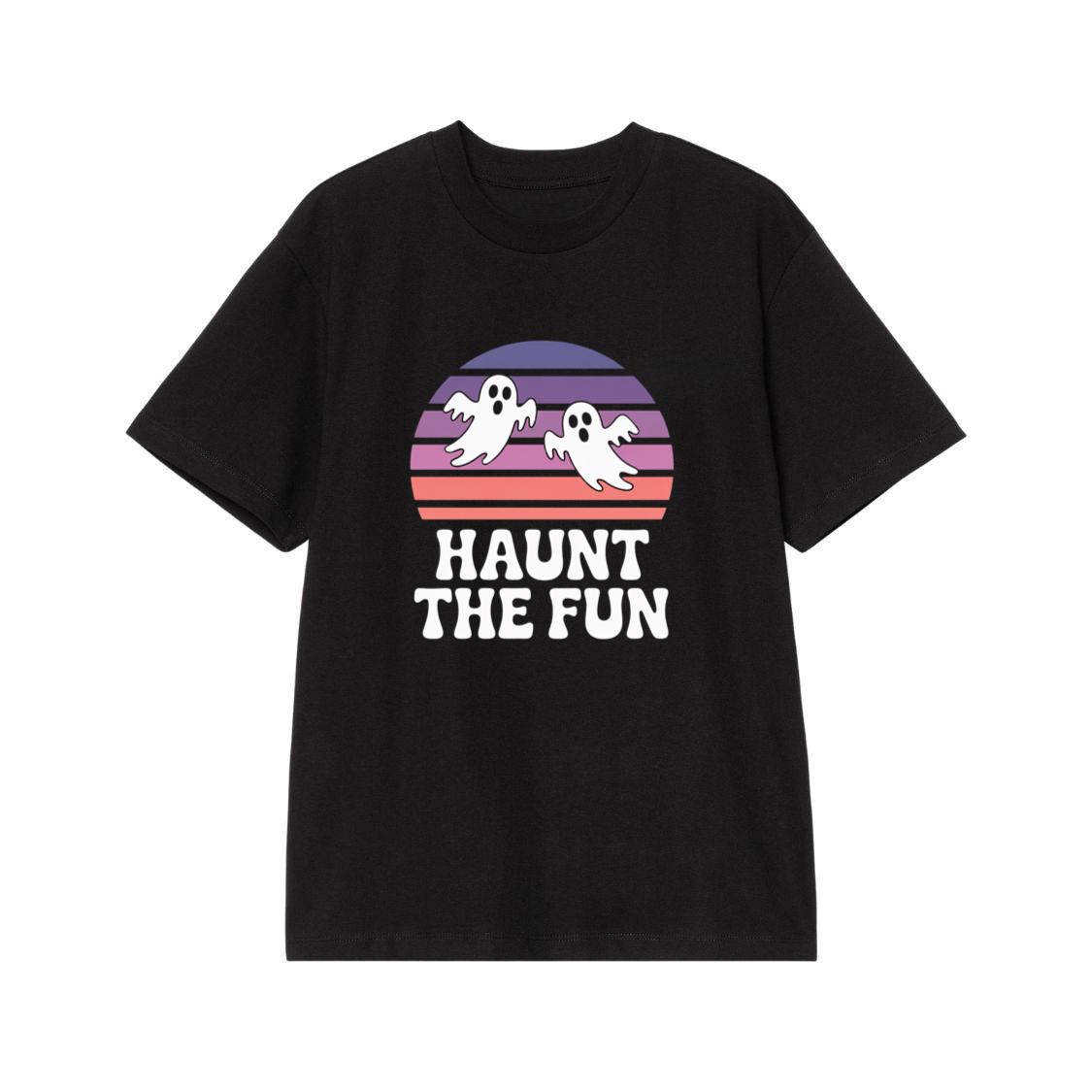 Haunt the Fun Ghost Sunset Retro Cartoon Design T-Shirt