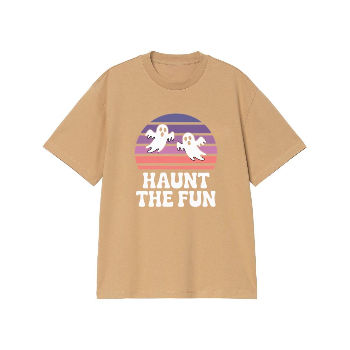 Haunt the Fun Ghost Sunset Retro Cartoon Design T-Shirt - Image 3