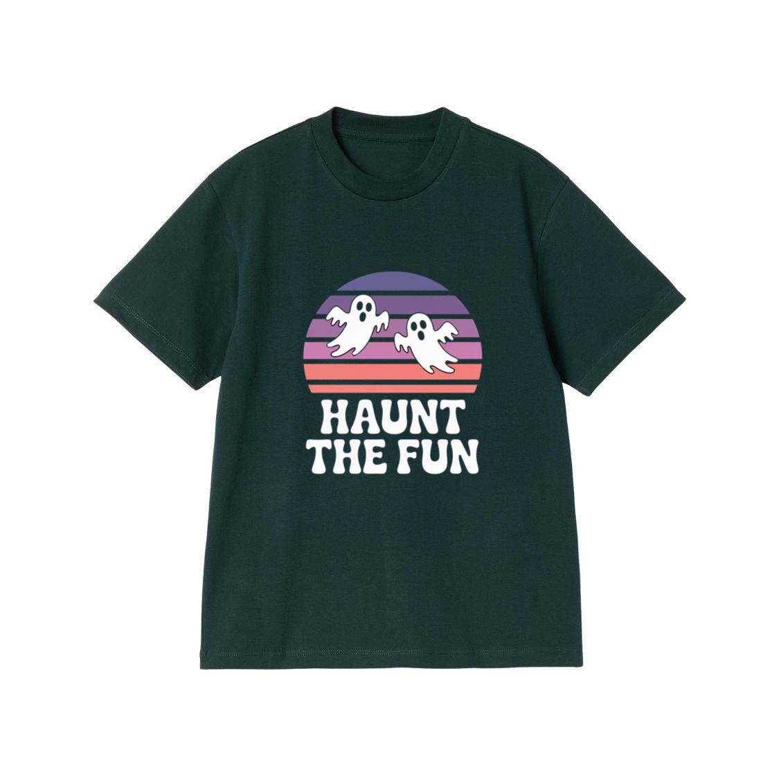Haunt the Fun Ghost Sunset Retro Cartoon Design T-Shirt - Image 2