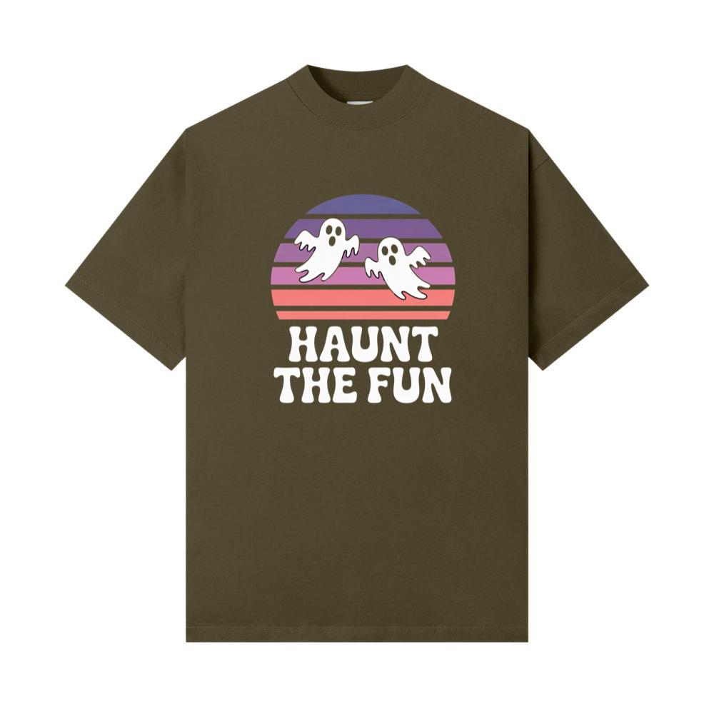 Haunt the Fun Ghost Sunset Retro Cartoon Design T-Shirt - Image 2