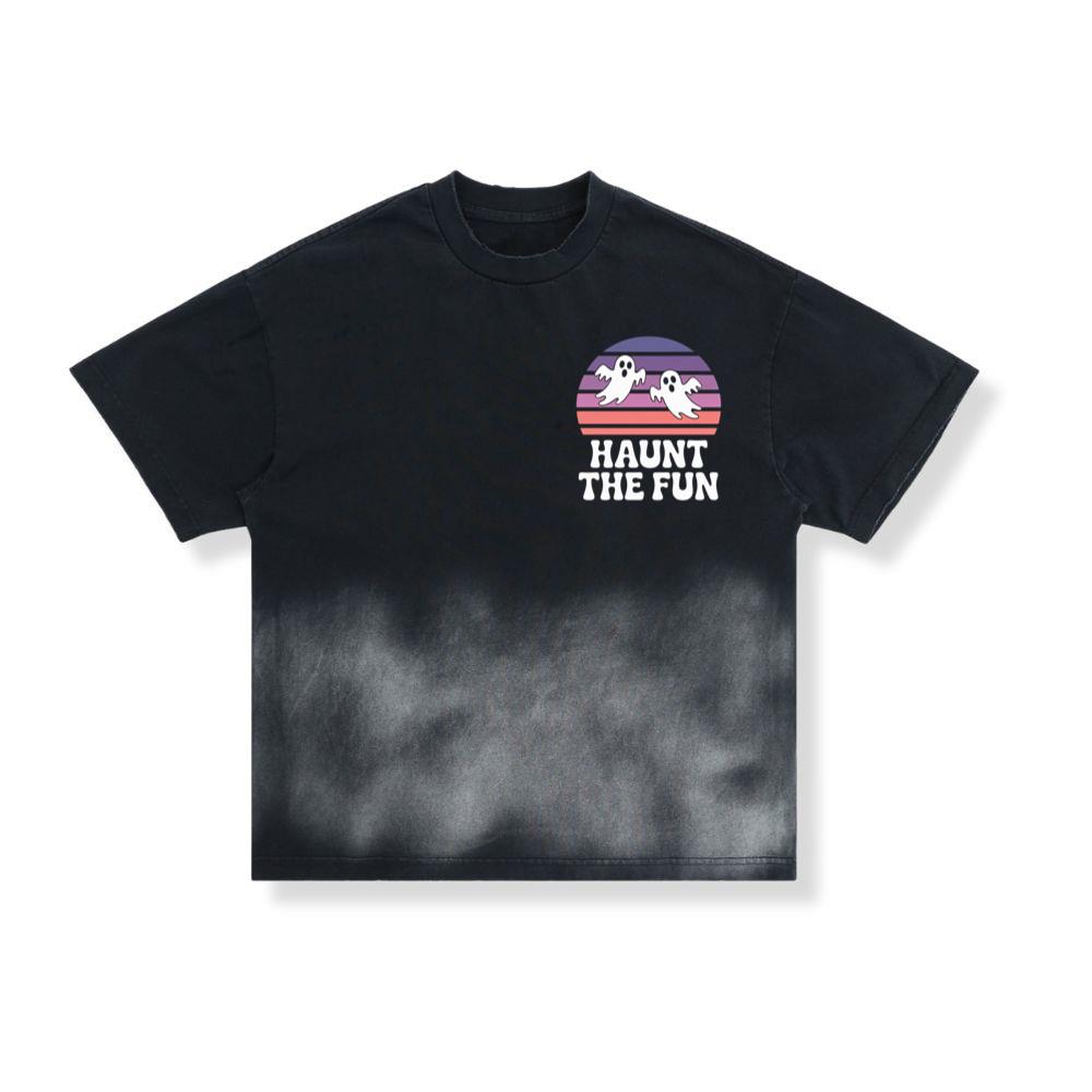 Haunt the Fun Ghost Sunset Retro Cartoon Design T-Shirt