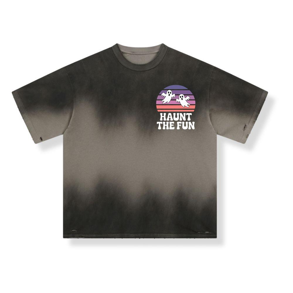 Haunt the Fun Ghost Sunset Retro Cartoon Design T-Shirt