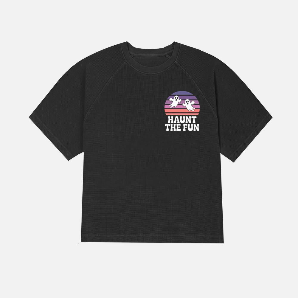 Haunt the Fun Ghost Sunset Retro Cartoon Design T-Shirt