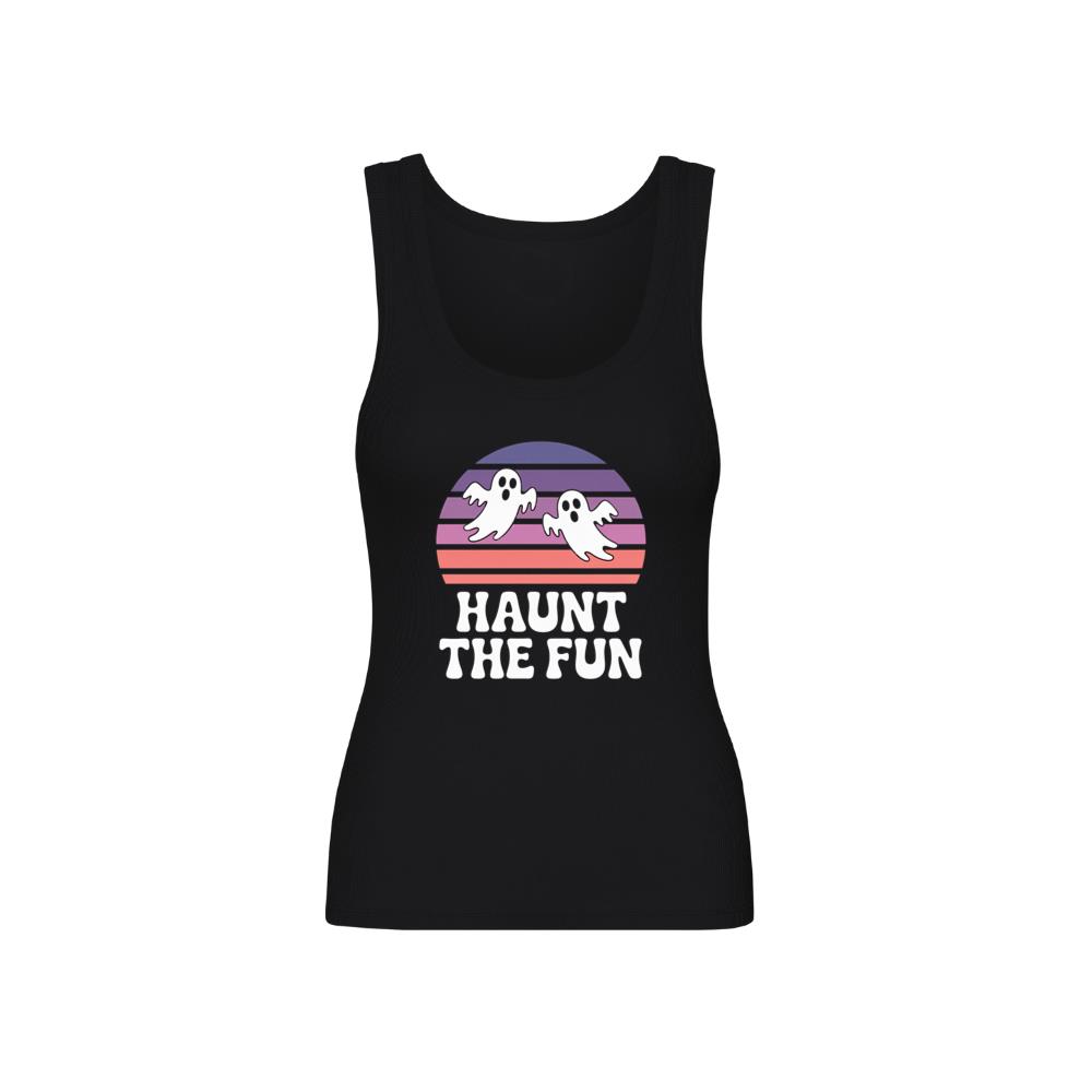 Haunt the Fun Ghost Sunset Retro Cartoon Design Tank Top