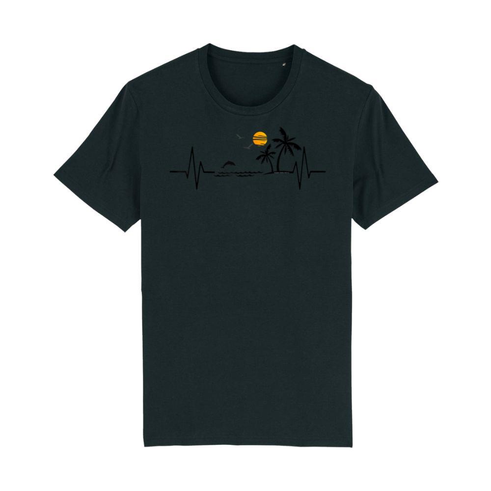 Heartbeat with Tropical Palm Trees Beach Island and Dolphin T-Shirt 