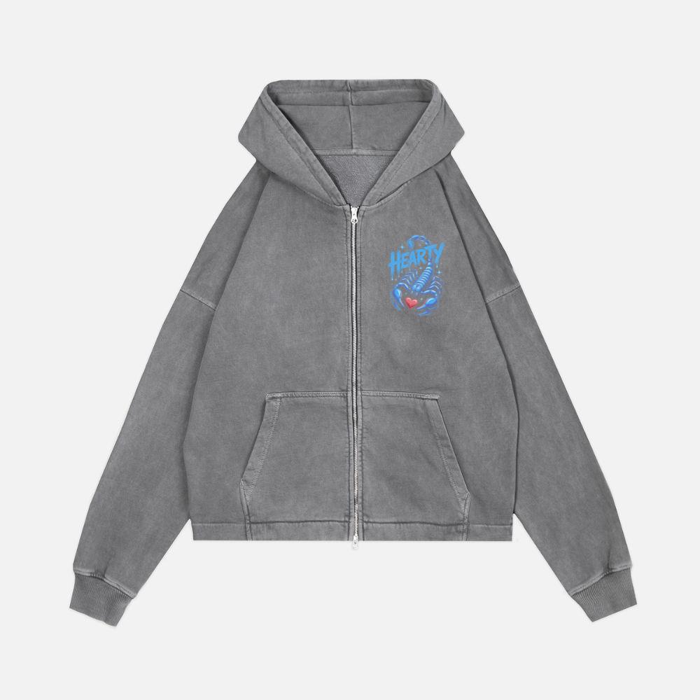 Hearty Skeleton Hand Heart Sign Graphic Zip Hoodie Kelyee