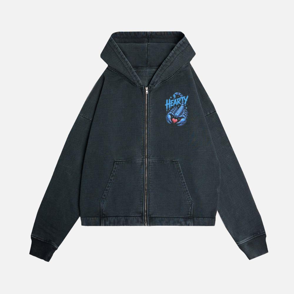 Hearty Skeleton Hand Heart Sign Graphic Zip Hoodie - Image 3