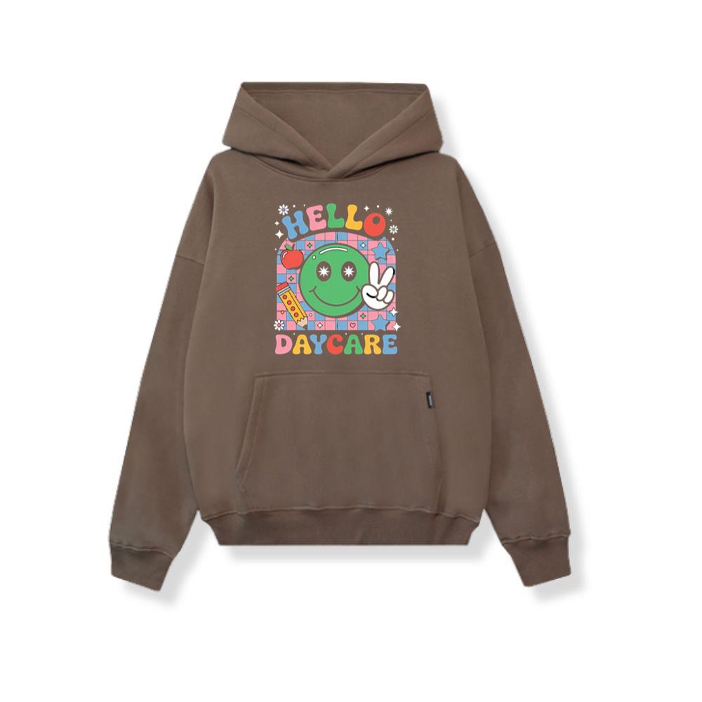 Hello Daycare Retro Smiley Face Graphic for Colorful Casual Wear Hoodie - Image 2