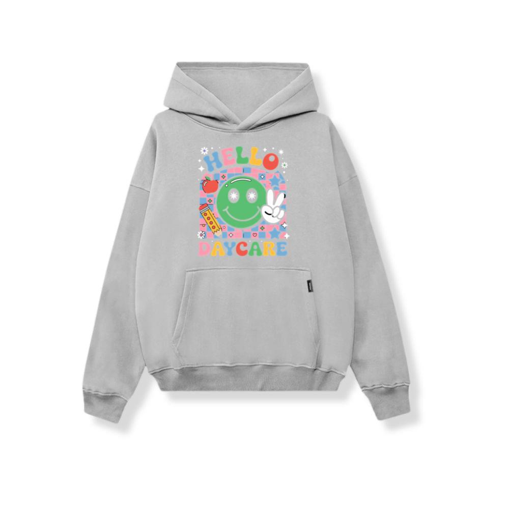 Hello Daycare Retro Smiley Face Graphic for Colorful Casual Wear Hoodie - Image 3
