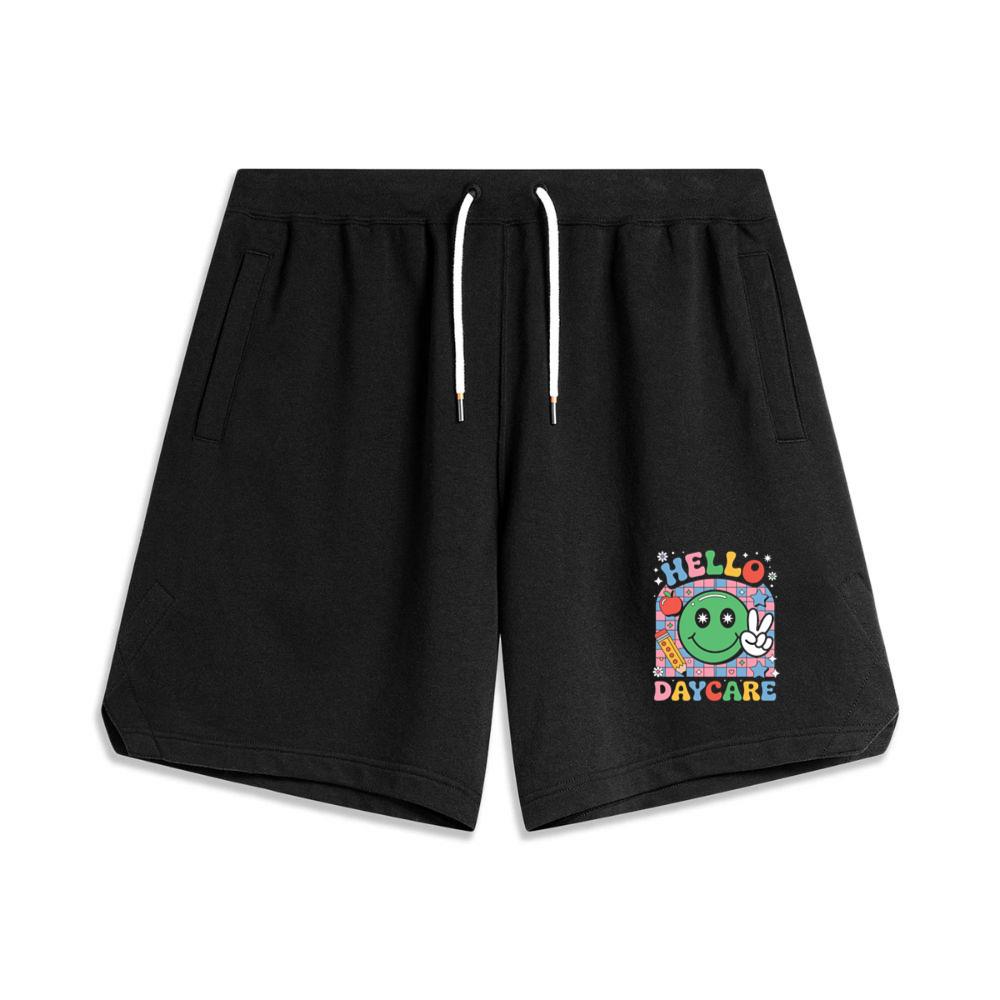 Hello Daycare Retro Smiley Face Graphic for Colorful Casual Wear Men's Basketball Shorts