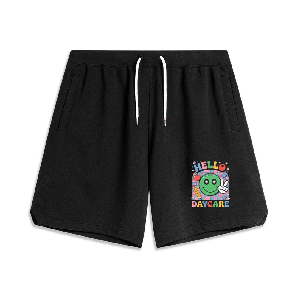 Hello Daycare Retro Smiley Face Graphic for Colorful Casual Wear Men's Basketball Shorts