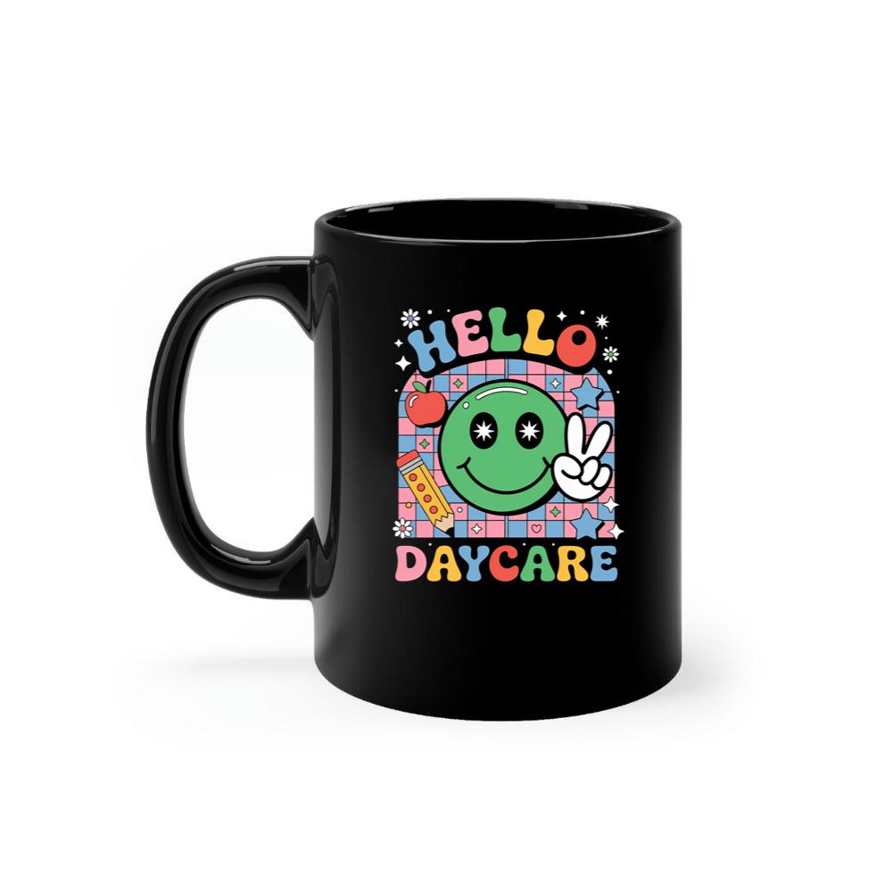Hello Daycare Retro Smiley Face Graphic for Colorful Casual Wear Mug