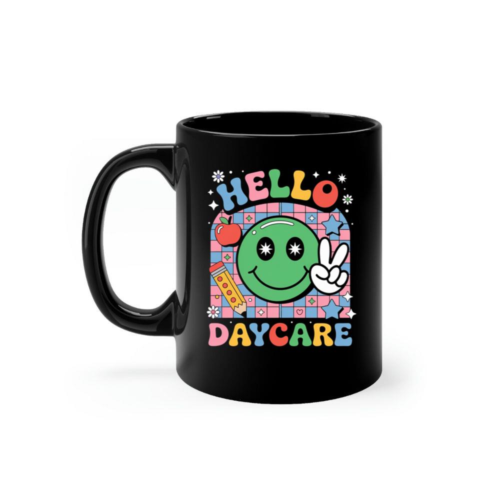 Hello Daycare Retro Smiley Face Graphic for Colorful Casual Wear Mug