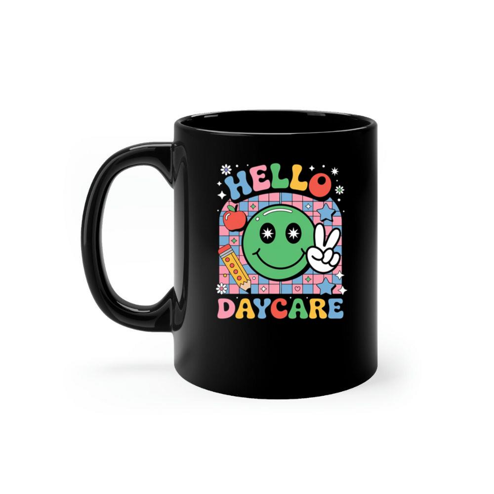 Hello Daycare Retro Smiley Face Graphic for Colorful Casual Wear Mug