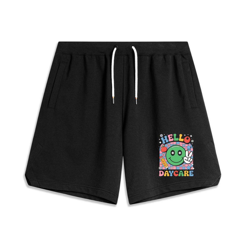 Hello Daycare Retro Smiley Face Graphic for Colorful Casual Wear Shorts
