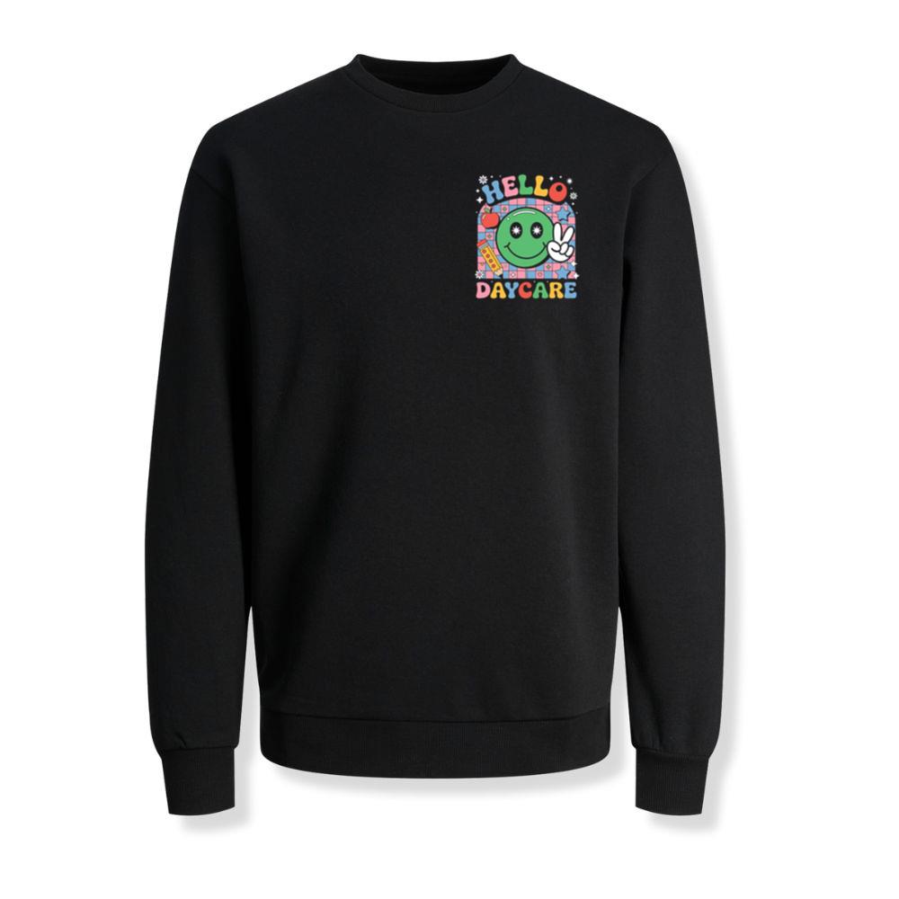 Hello Daycare Retro Smiley Face Graphic for Colorful Casual Wear Sweatshirts