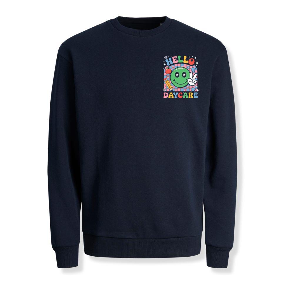 Hello Daycare Retro Smiley Face Graphic for Colorful Casual Wear Sweatshirts - Image 2