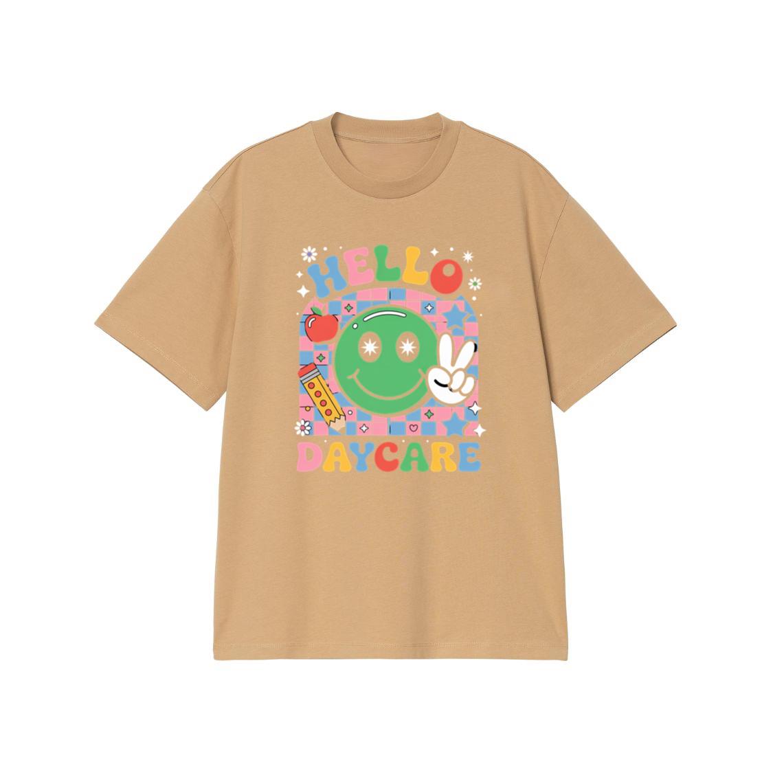 Hello Daycare Retro Smiley Face Graphic for Colorful Casual Wear T-Shirt - Image 3