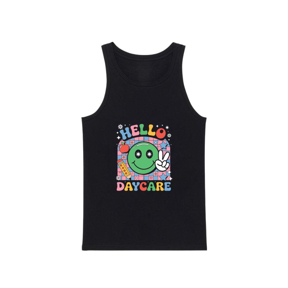 Hello Daycare Retro Smiley Face Graphic for Colorful Casual Wear TankTop Men