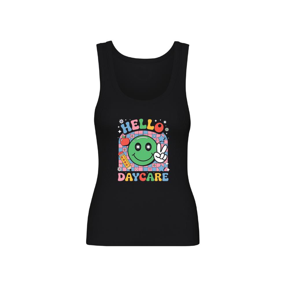 Hello Daycare Retro Smiley Face Graphic for Colorful Casual Wear TankTop 