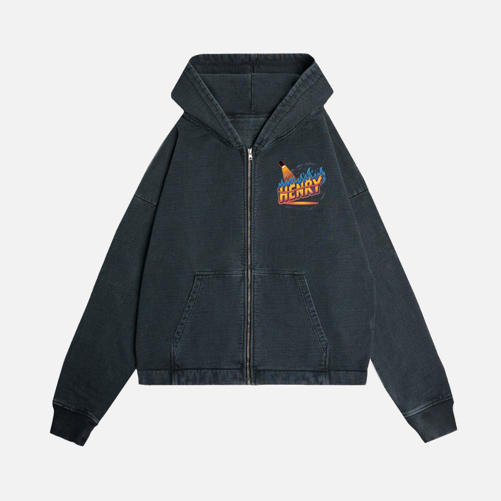 Henry Fire Bottle Retro Cartoon Design Zip Hoodie Kelyee