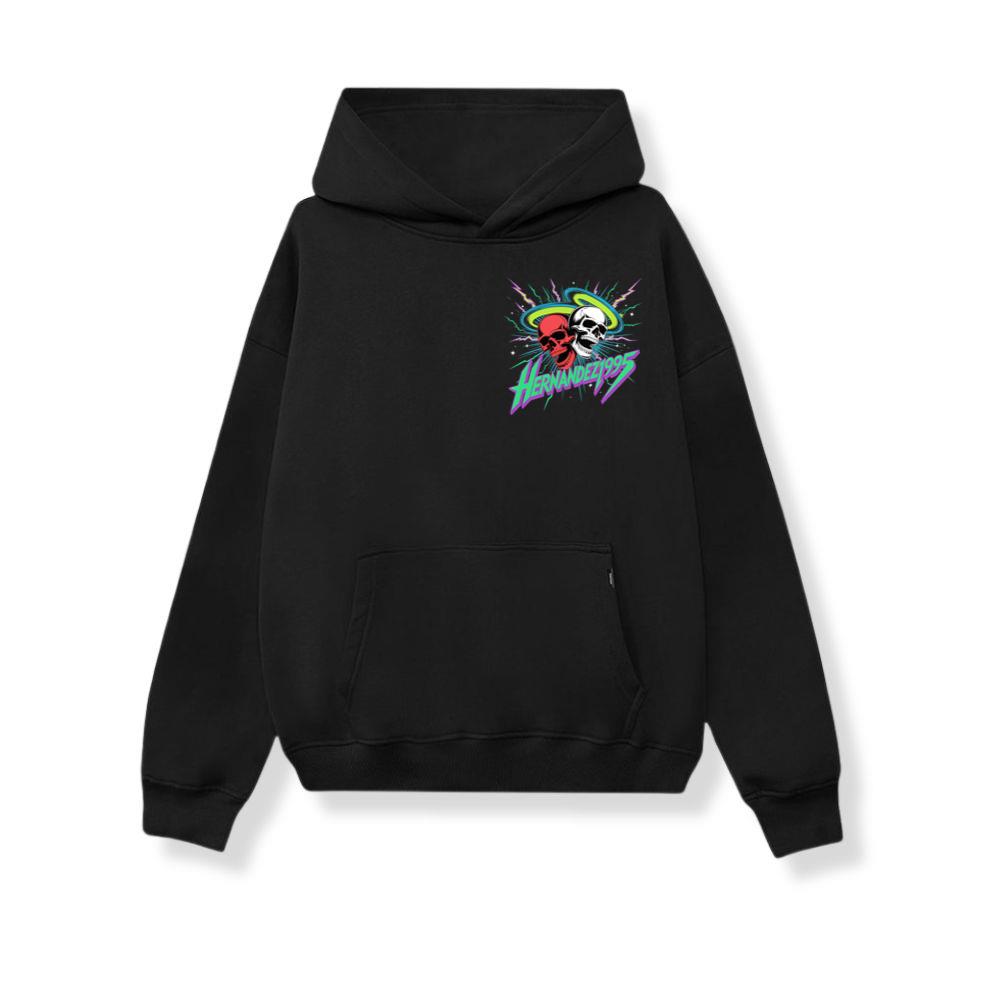 Hernandez 1995 Skull Neon Retro Graphic Hoodie - Image 2