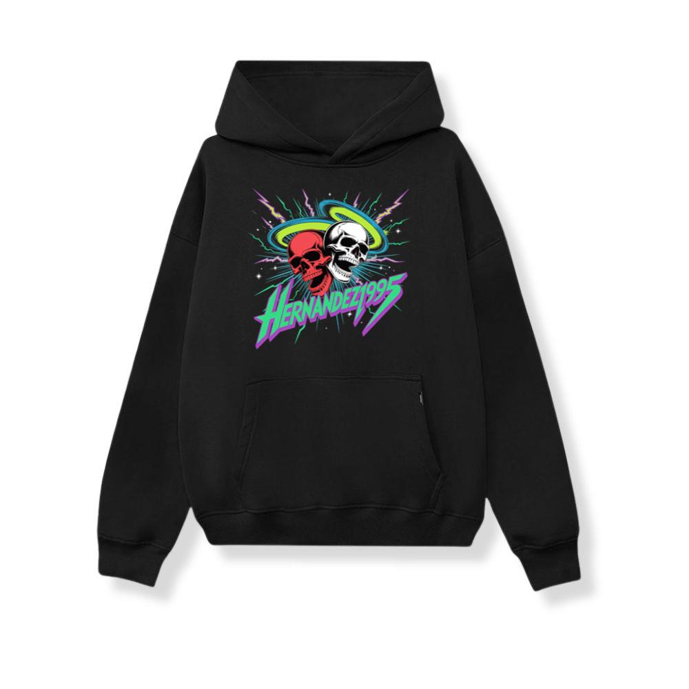 Hernandez 1995 Skull Neon Retro Graphic Hoodie